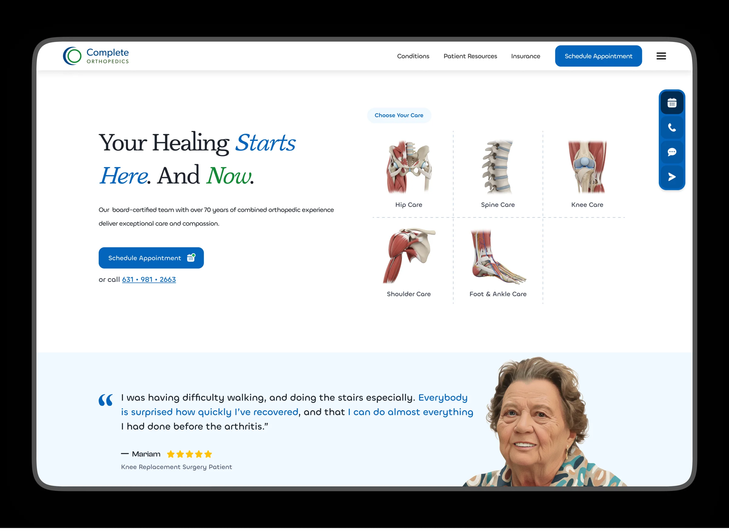 Complete Orthopedics — Healthcare Website — portfolio screen 1