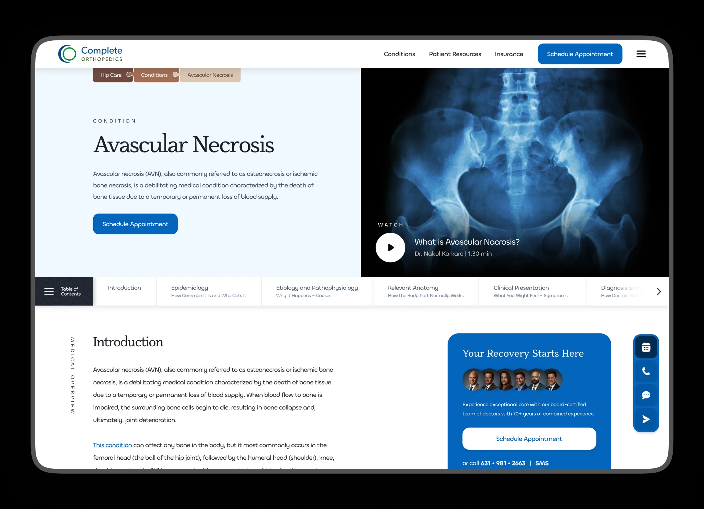 Complete Orthopedics — Healthcare Website — portfolio screen 3