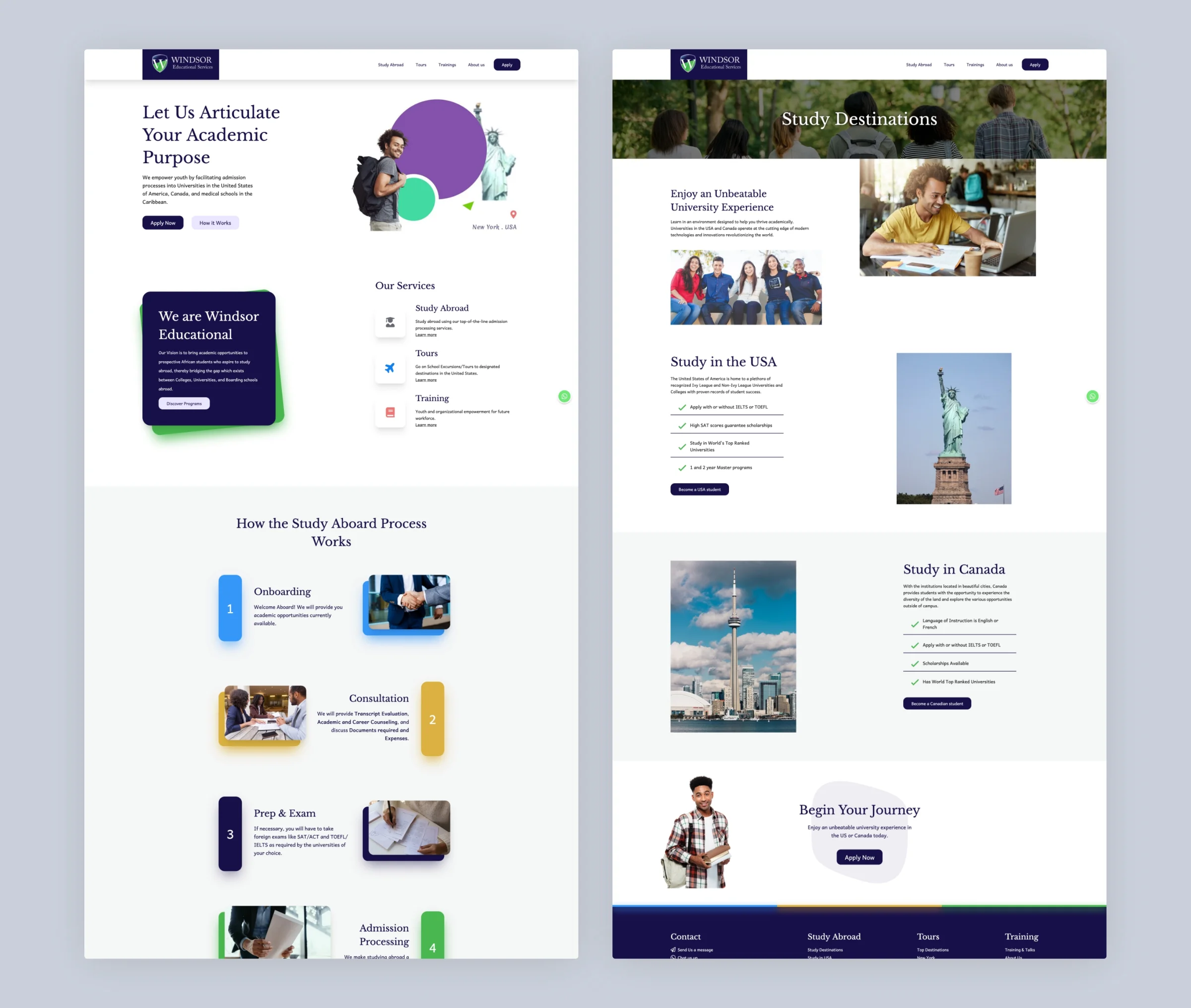 Windsor — Study Abroad Application Website — portfolio screen 1