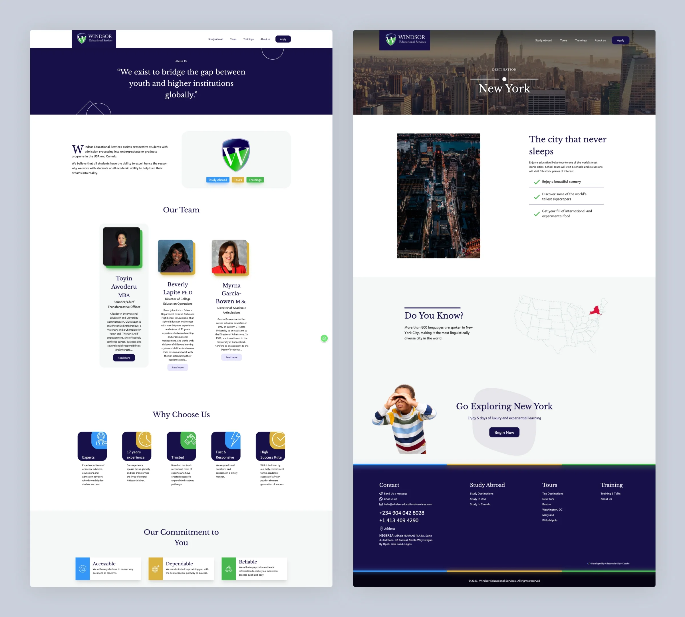 Windsor — Study Abroad Application Website — portfolio screen 2