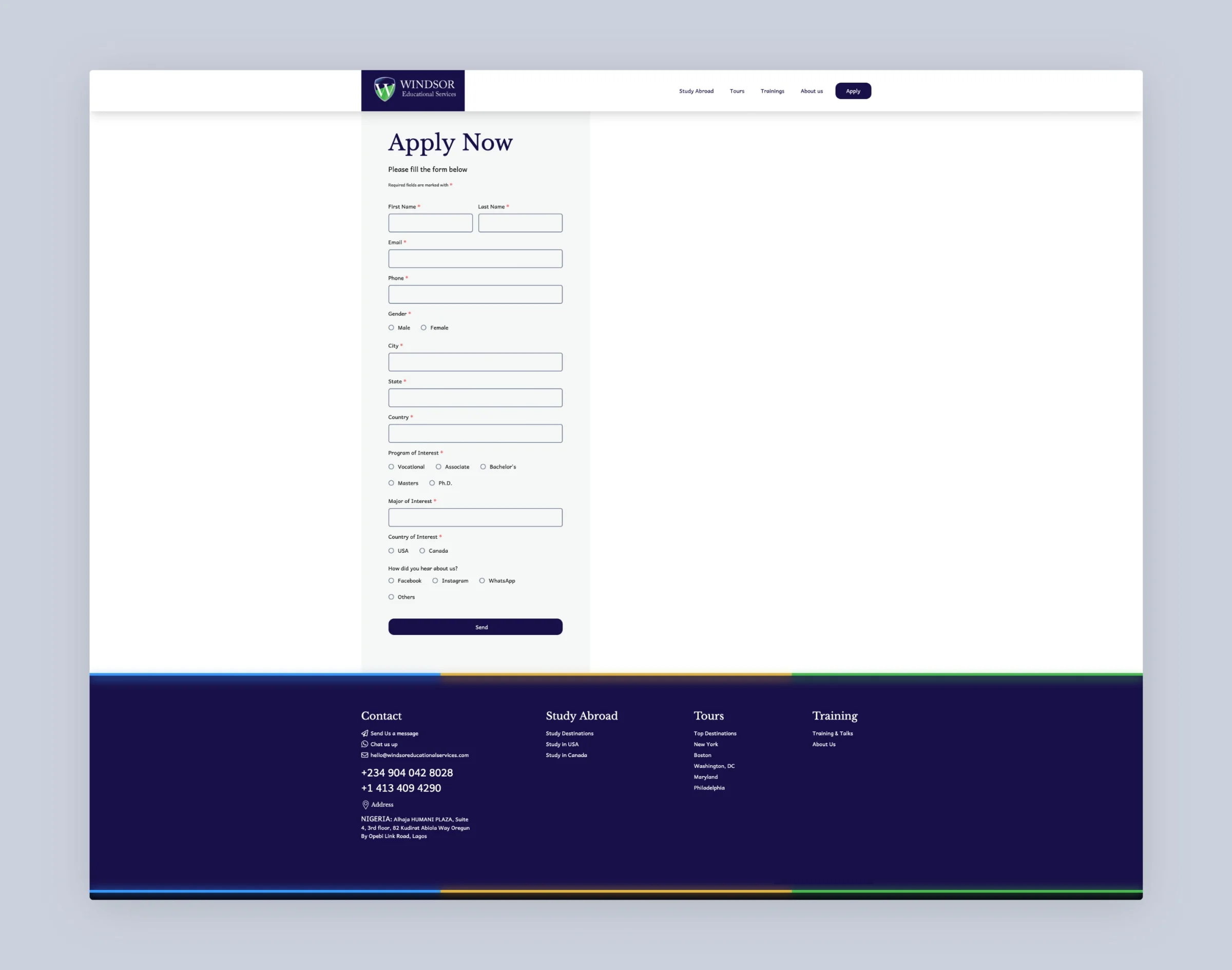 Windsor — Study Abroad Application Website — portfolio screen 5